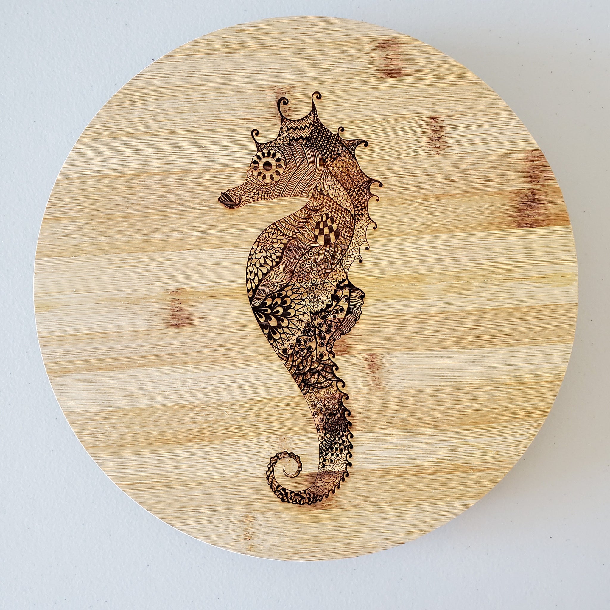 Seahorse Contemporary Turntable Lazy Susan, Personalized Tropical Bamboo Kitchen Decor, Ocean Lover, Housewarming or Mother's Day Gift