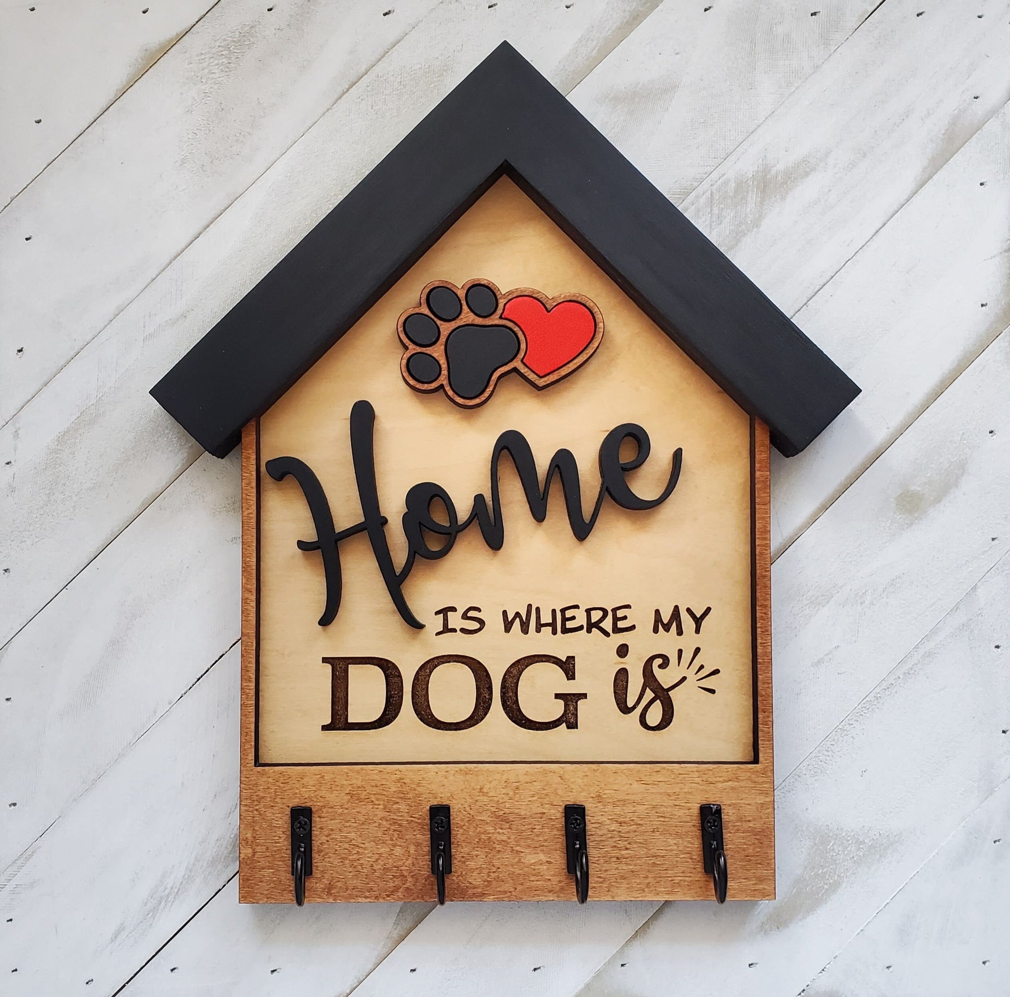 Dog Lover Wall Key Holder, Wooden 3 Layer Dog Key Holder, Home Key Organizer, Dog Lover, Dog Mom, or Dog Dad Gift, Dog Themed Home Decor