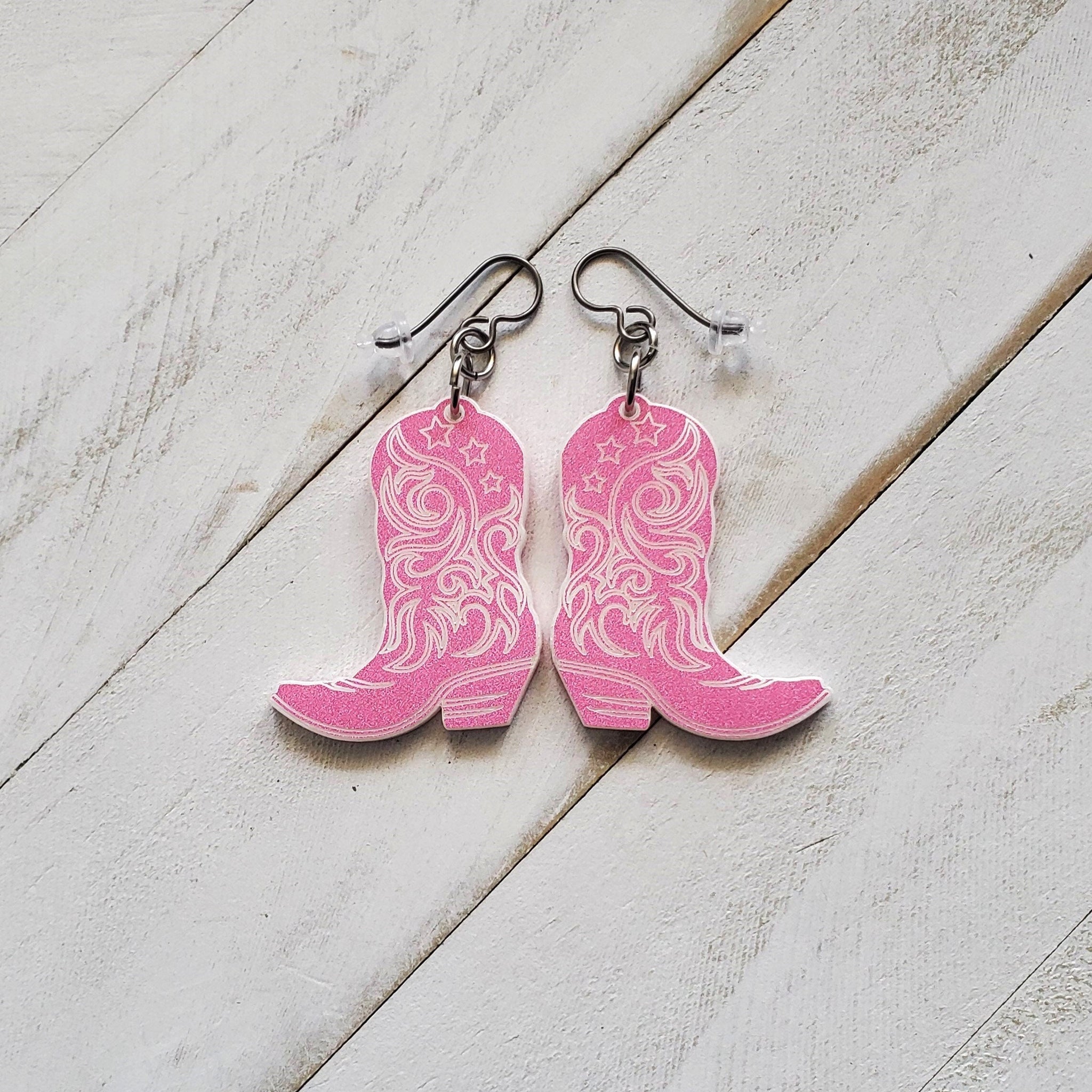 Cowboy Core Dangle Earrings, Pink Cowgirl Boots Dangle Earrings, Country Girl Jewelry, Western Wear Accessories, Bestie Birthday Gift