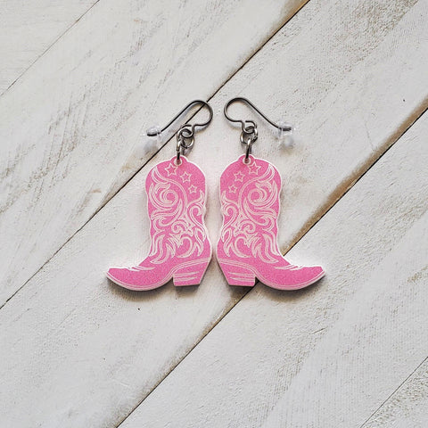 Cowboy Core Dangle Earrings, Pink Cowgirl Boots Dangle Earrings, Country Girl Jewelry, Western Wear Accessories, Bestie Birthday Gift