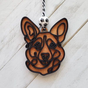 Corgi Line Art Ornament, Corgi 2 Layer Wooden Christmas Ornament, Gift for Corgi Lovers, Corgi Dog Breed Wood Art