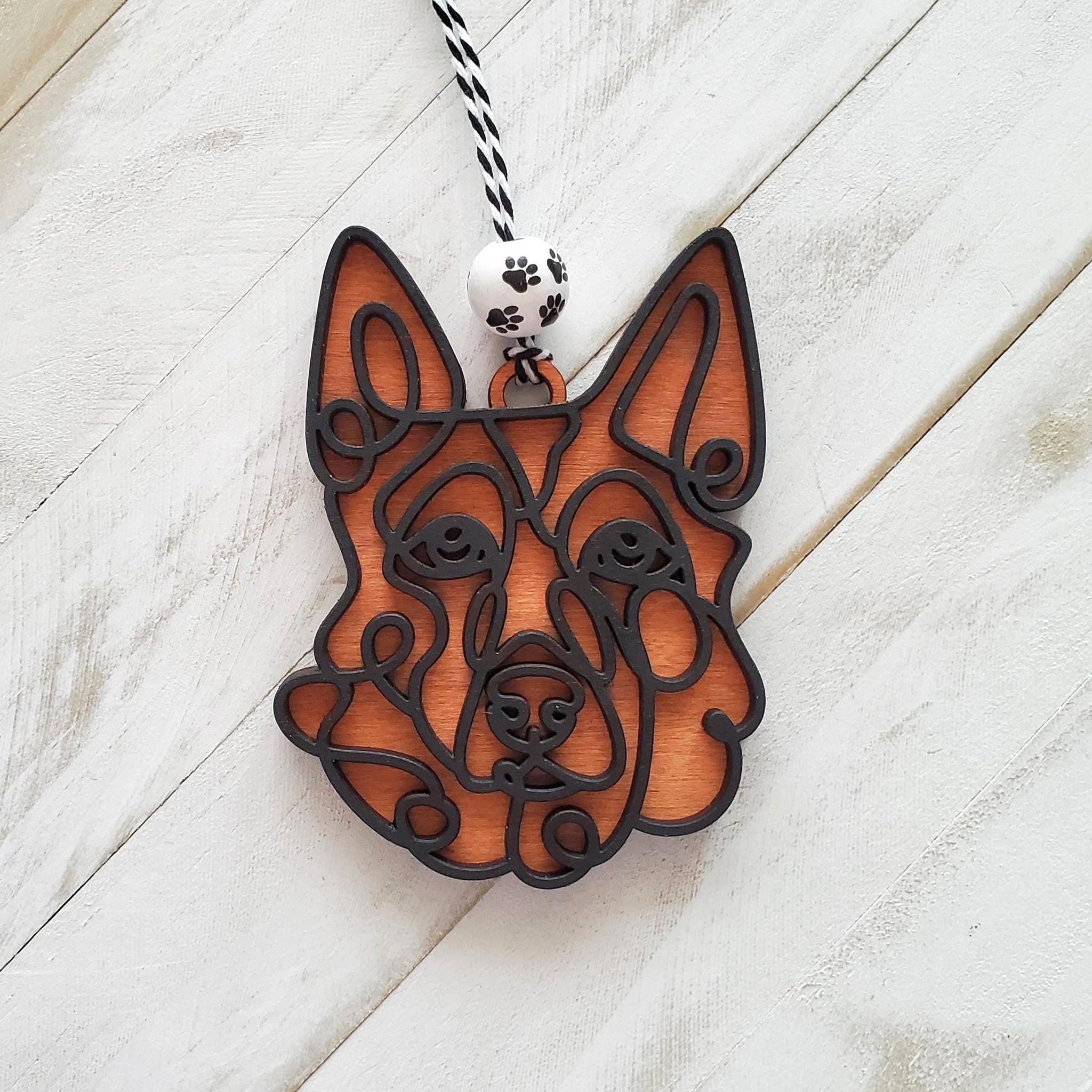 German Shepard Art Ornament, German Shepard 2 Layer Wooden Christmas Ornament, Gift for Dog Lovers, German Shepard Wood Art