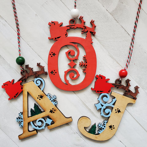 Christmas Initial Santa and Reindeer Ornament