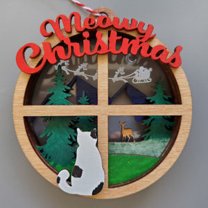 Meowy Christmas Cat Looking Out Window Ornament, Cat Lover Ornament, Merry Christmas Cat Ornament