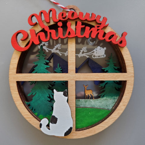 Meowy Christmas - Cat Looking Out Window Ornament