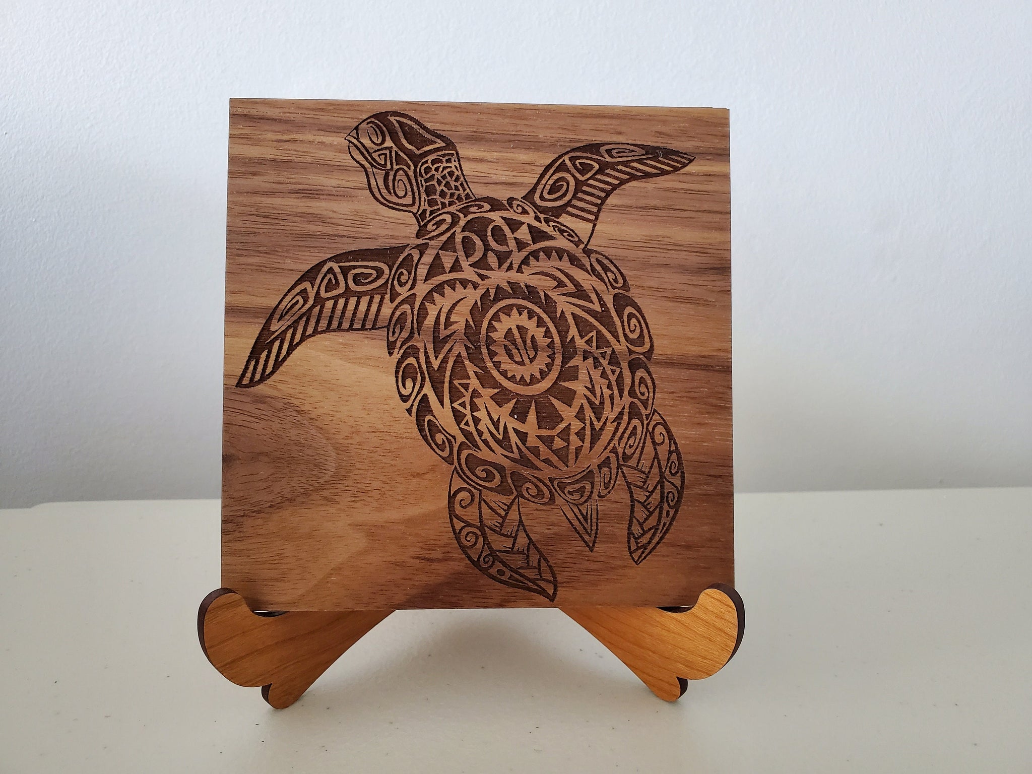 Tribal Honu Sea Turtle Wooden Plaque, Hawaiian Gift, Tropical Home Decor