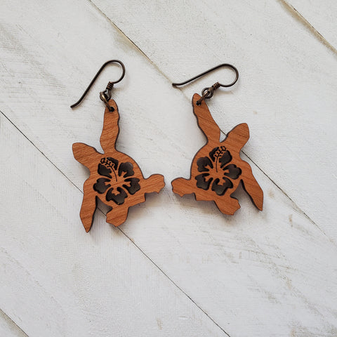 Honu (Turtle) Hibiscus Earrings