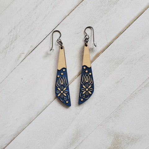 Maple Blue Floral Dangle Earrings