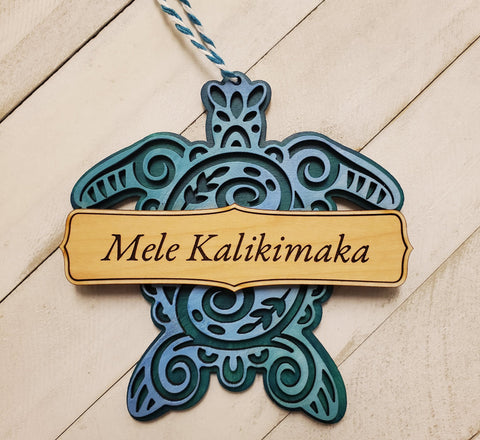 Mele Kalikimaka Tribal Turtle Ornament