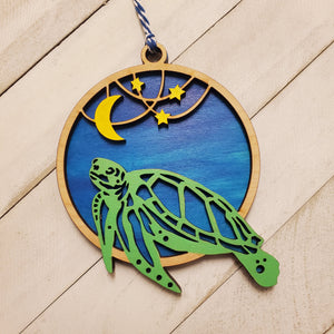 Honu Sea Turtle Ornament, 2 layer wooden hand-painted gift for beach lover, Hawaii Souvenir made with aloha in Hawaii