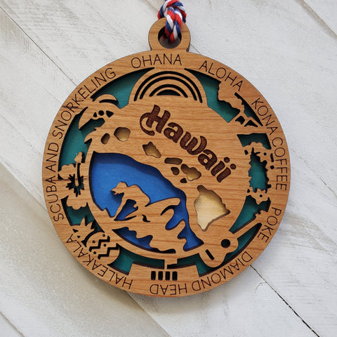 Hawaii State Ornament with Painted Background