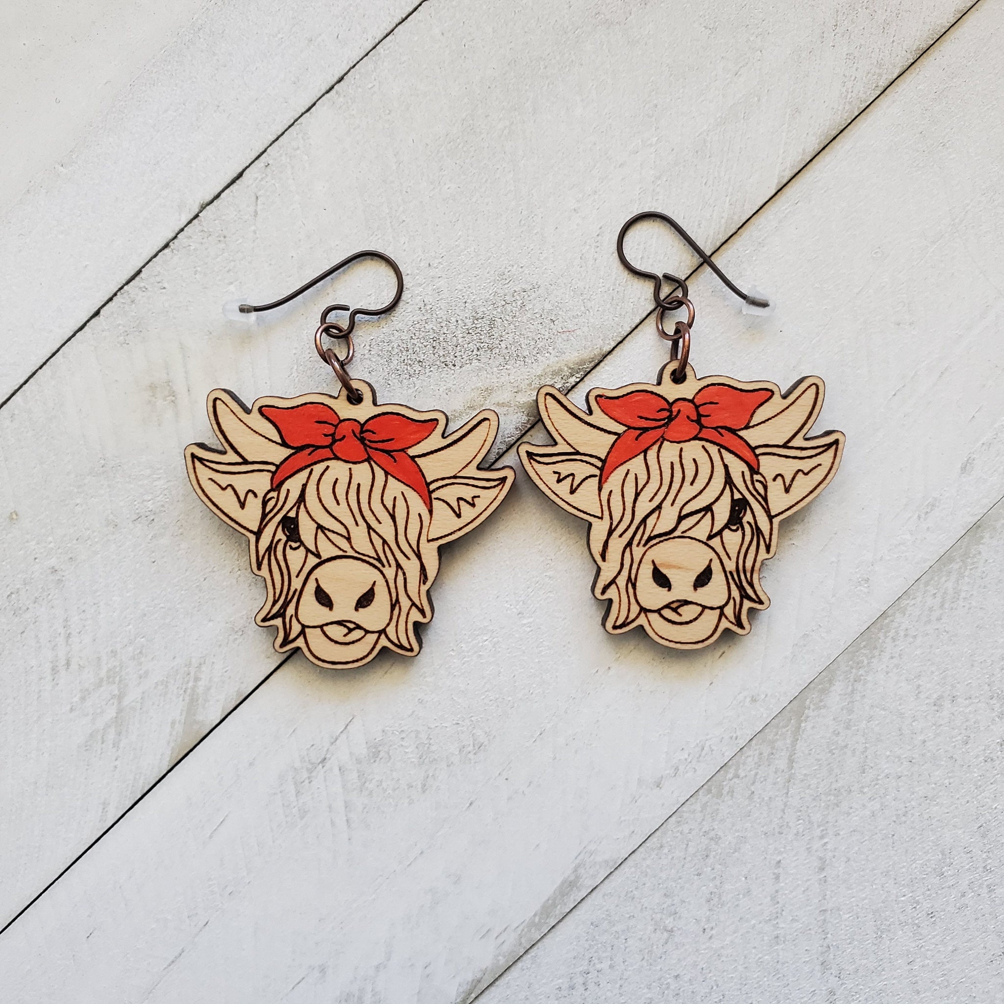 Highland Cow with Bandana Dangle Earrings