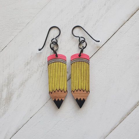 Wooden Pencil Earrings