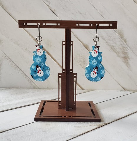 Snowman Dangle Christmas Earrings, Acrylic Snowman Snowflake Winter Earrings, Snowman Lover Gift, Gift for Her