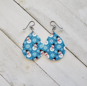 Snowman Teardrop Dangle Christmas Earrings, Acrylic Snowman Snowflake Winter Earrings, Snowman Lover Gift, Gift for Her