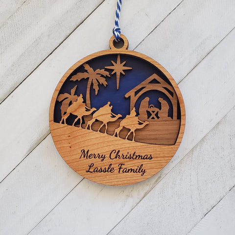 Wiseman Nativity Manger Scene Personalized 3 Layer Wooden Ornament, Christian Nativity, Wisemen Seek Him, Gift for Bestie, Family Heirloom