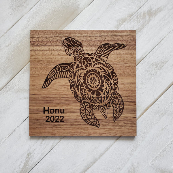 Tribal Honu Sea Turtle Wooden Plaque, Hawaiian Gift, Tropical Home Decor