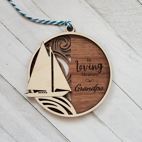 Sailboat Remembrance 2 Layer Wood Ornament, Personalized Memorial Ornament, Memorial Gift, Sympathy Gift for Friend